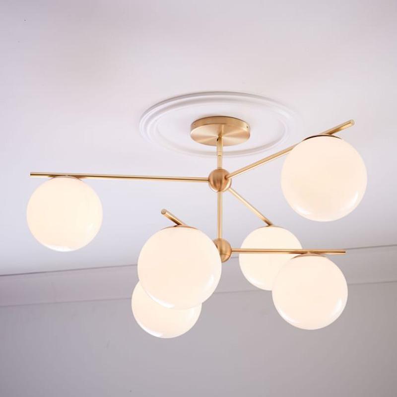 Modern Brass Chandelier with Glass Spheres