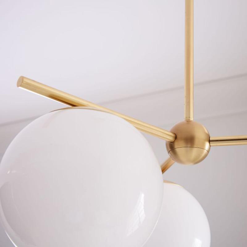 Modern Brass Chandelier with Glass Spheres