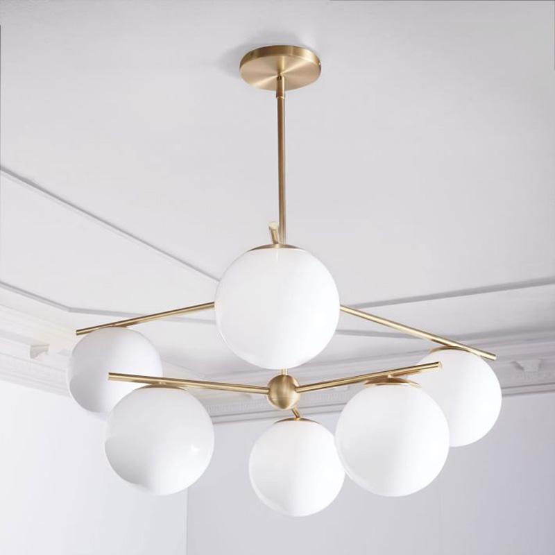 Modern Brass Chandelier with Glass Spheres