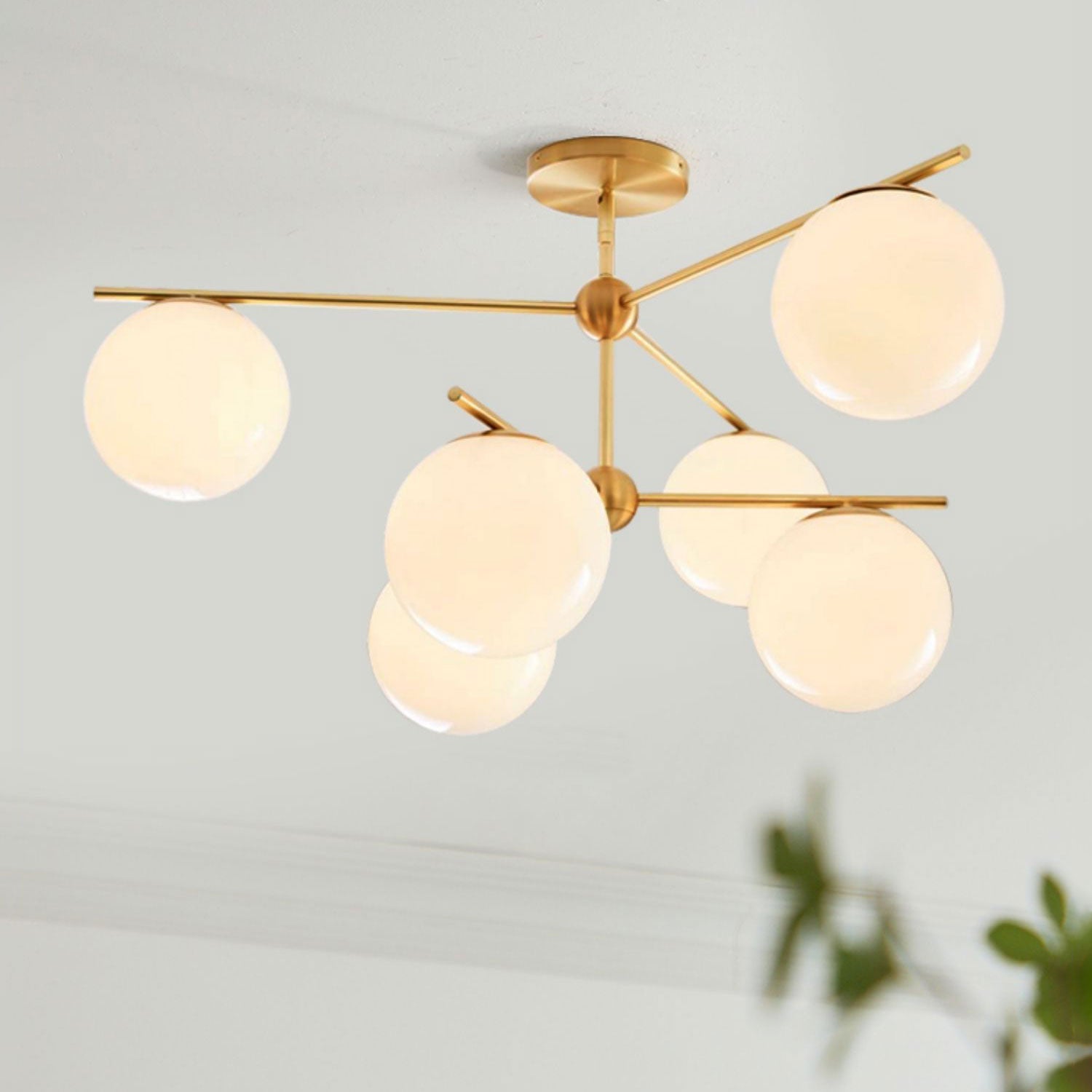Modern Brass Chandelier with Glass Spheres