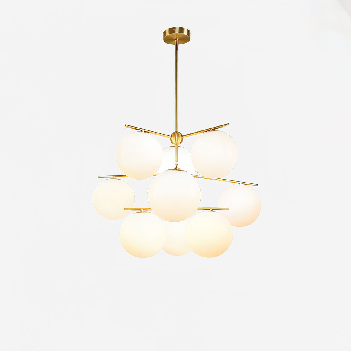 Modern Brass Chandelier with Glass Spheres