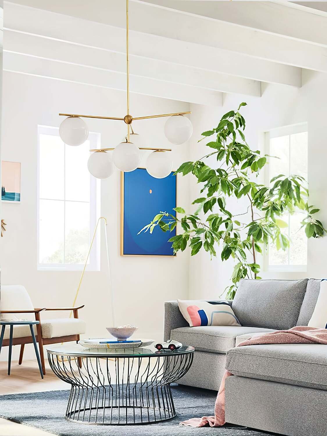 Modern Brass Chandelier with Glass Spheres