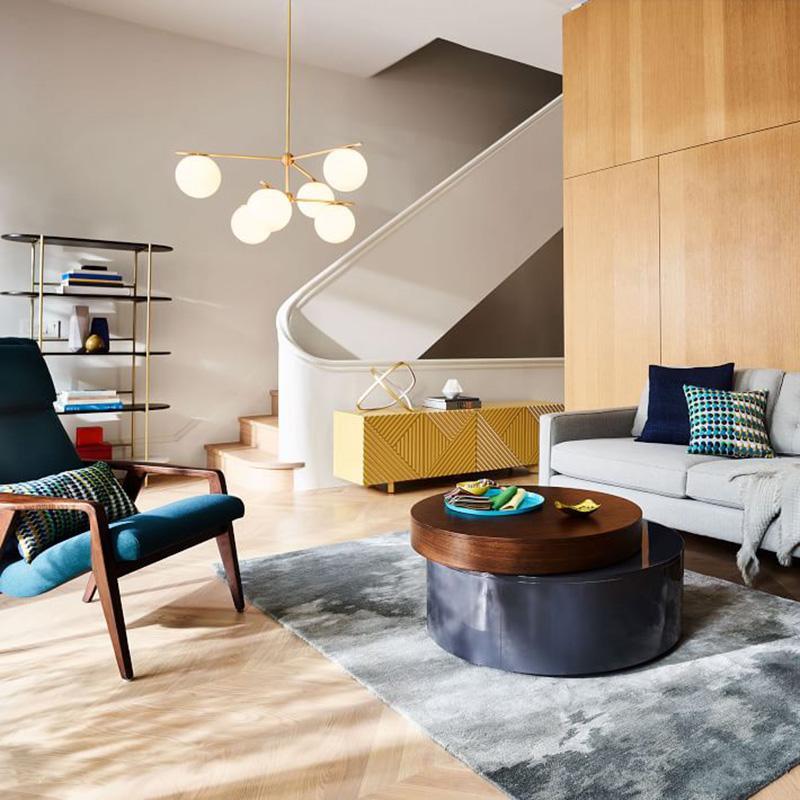 Modern Brass Chandelier with Glass Spheres
