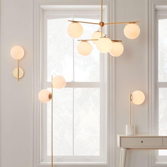 Modern Brass Chandelier with Glass Spheres