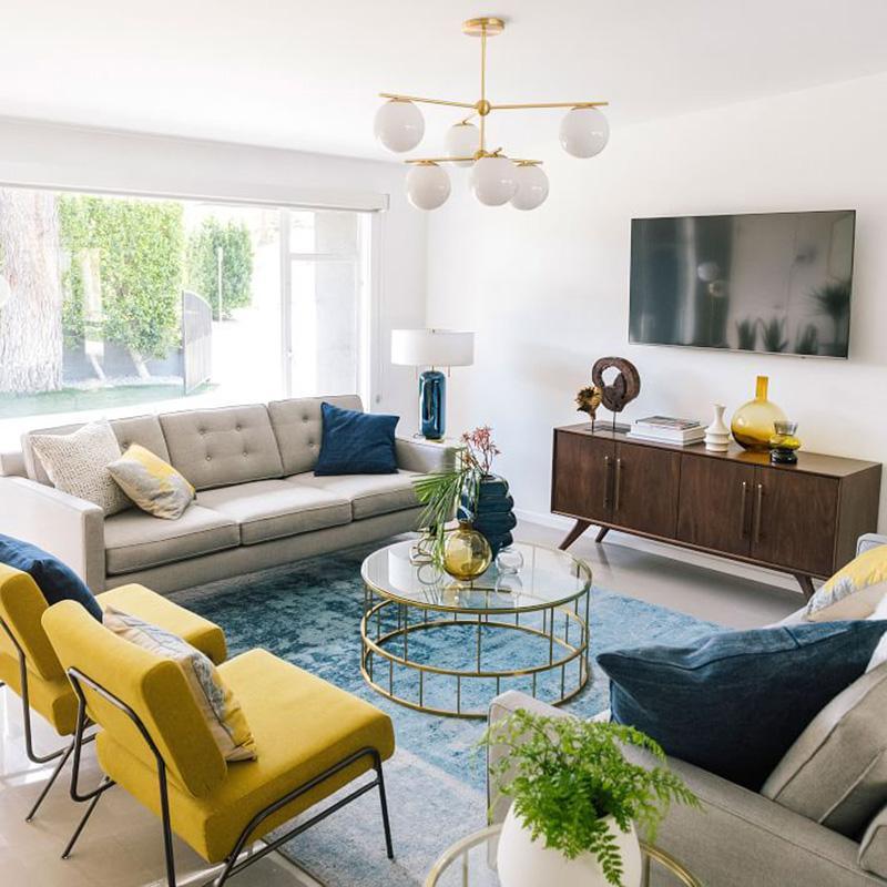 Modern Brass Chandelier with Glass Spheres