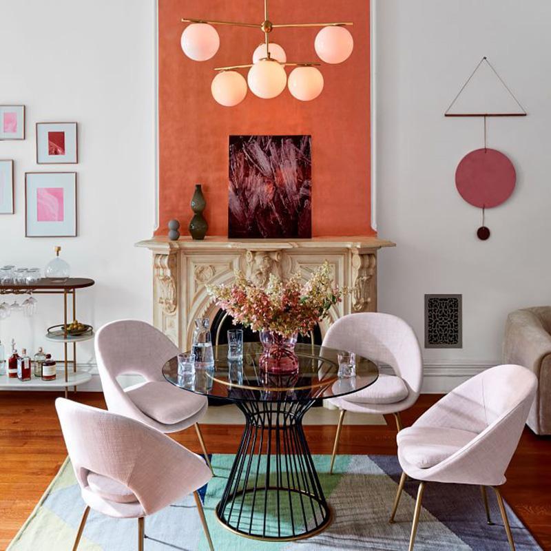 Modern Brass Chandelier with Glass Spheres