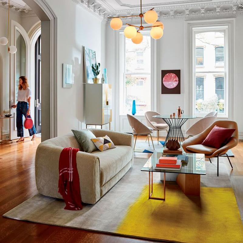 Modern Brass Chandelier with Glass Spheres