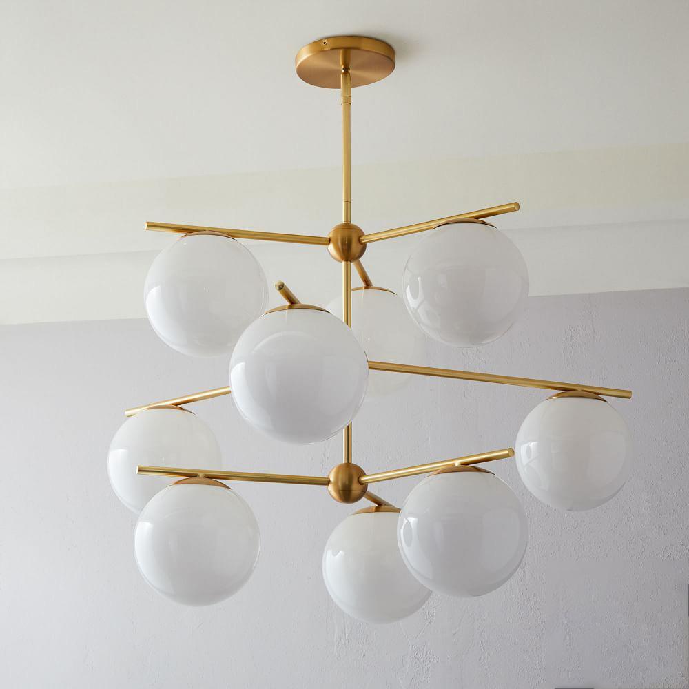 Modern Brass Chandelier with Glass Spheres