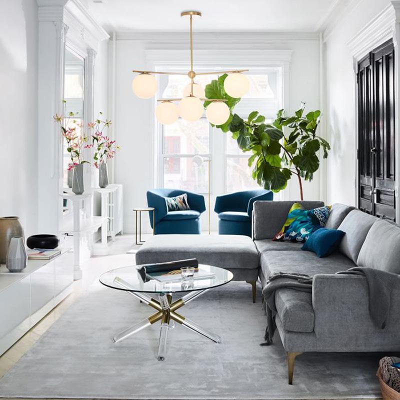 Modern Brass Chandelier with Glass Spheres