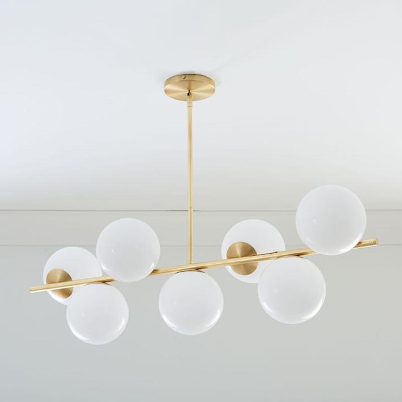 Modern Brass Chandelier with Glass Spheres