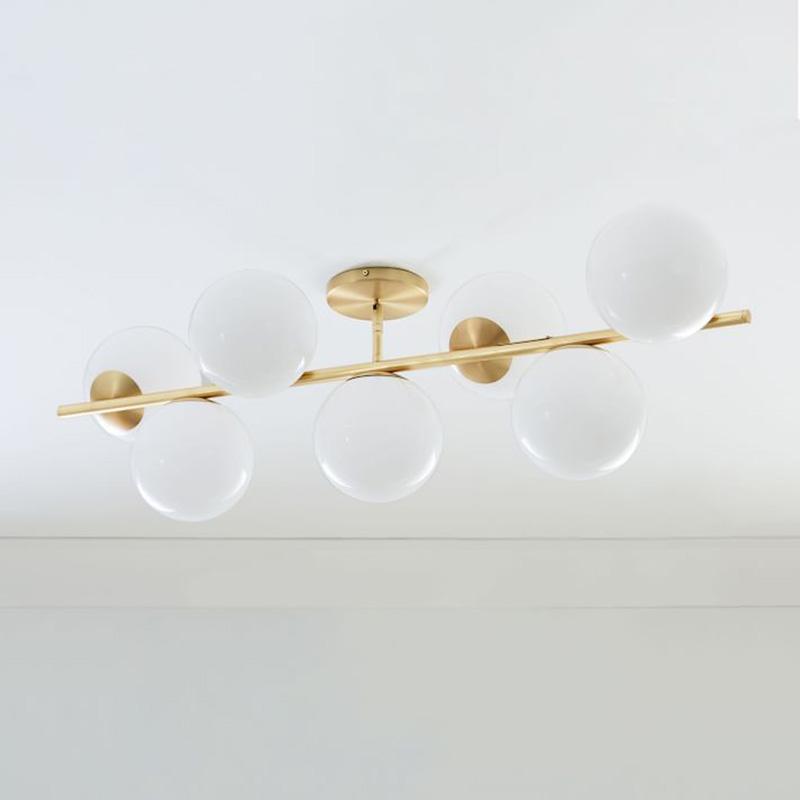 Modern Brass Chandelier with Glass Spheres