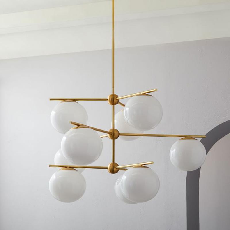 Modern Brass Chandelier with Glass Spheres