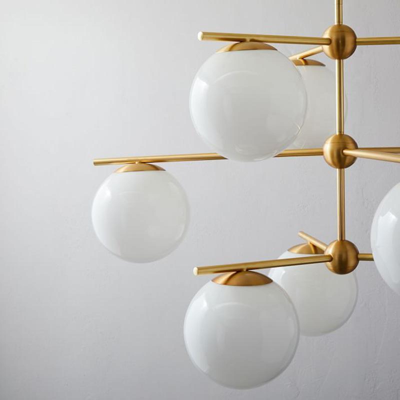 Modern Brass Chandelier with Glass Spheres