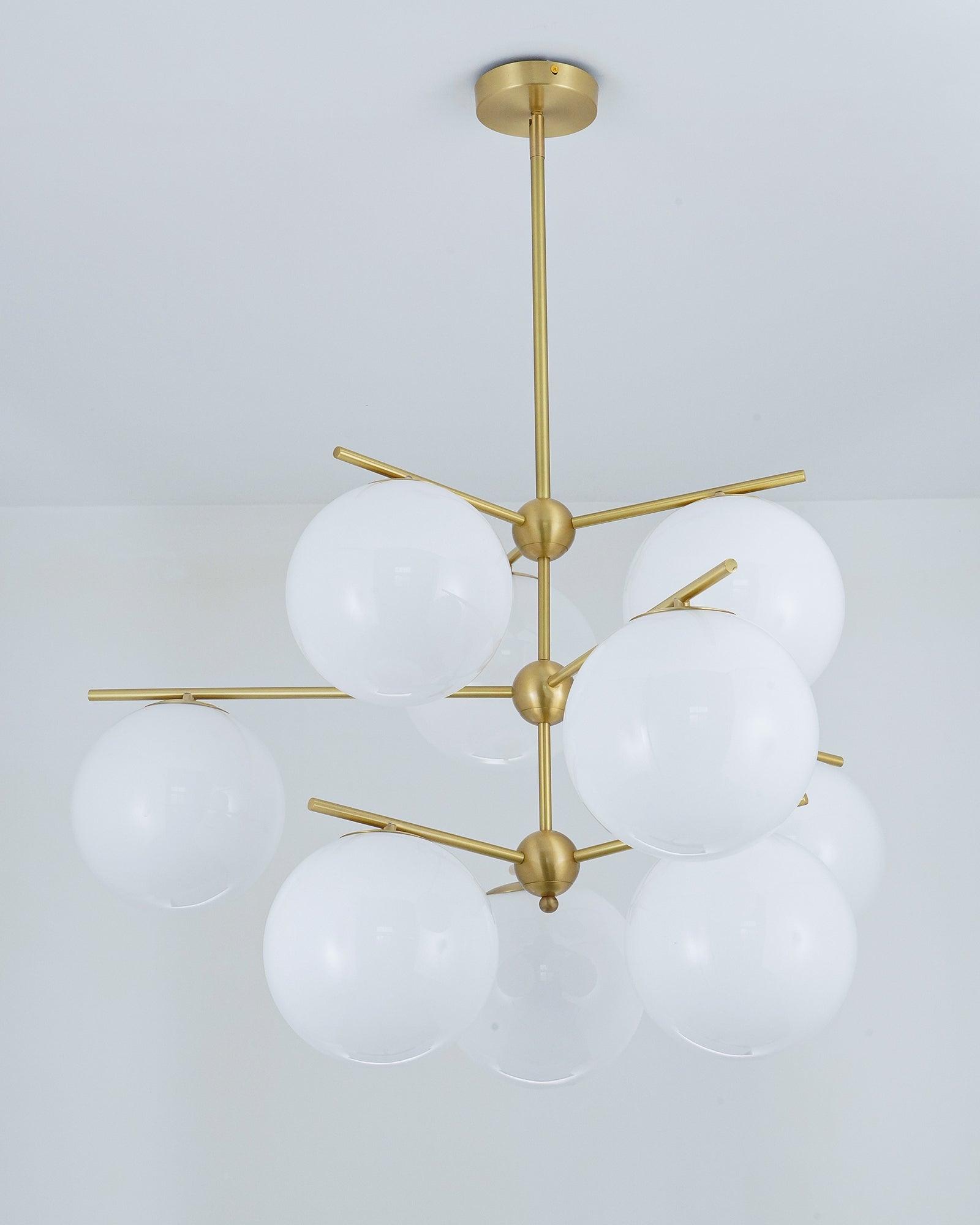 Modern Brass Chandelier with Glass Spheres