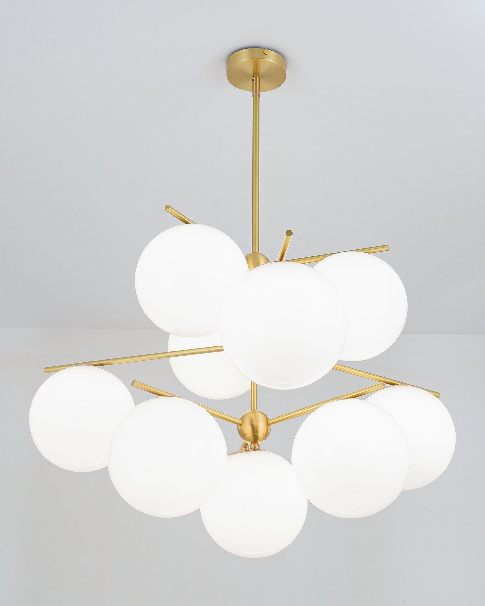 Modern Brass Chandelier with Glass Spheres