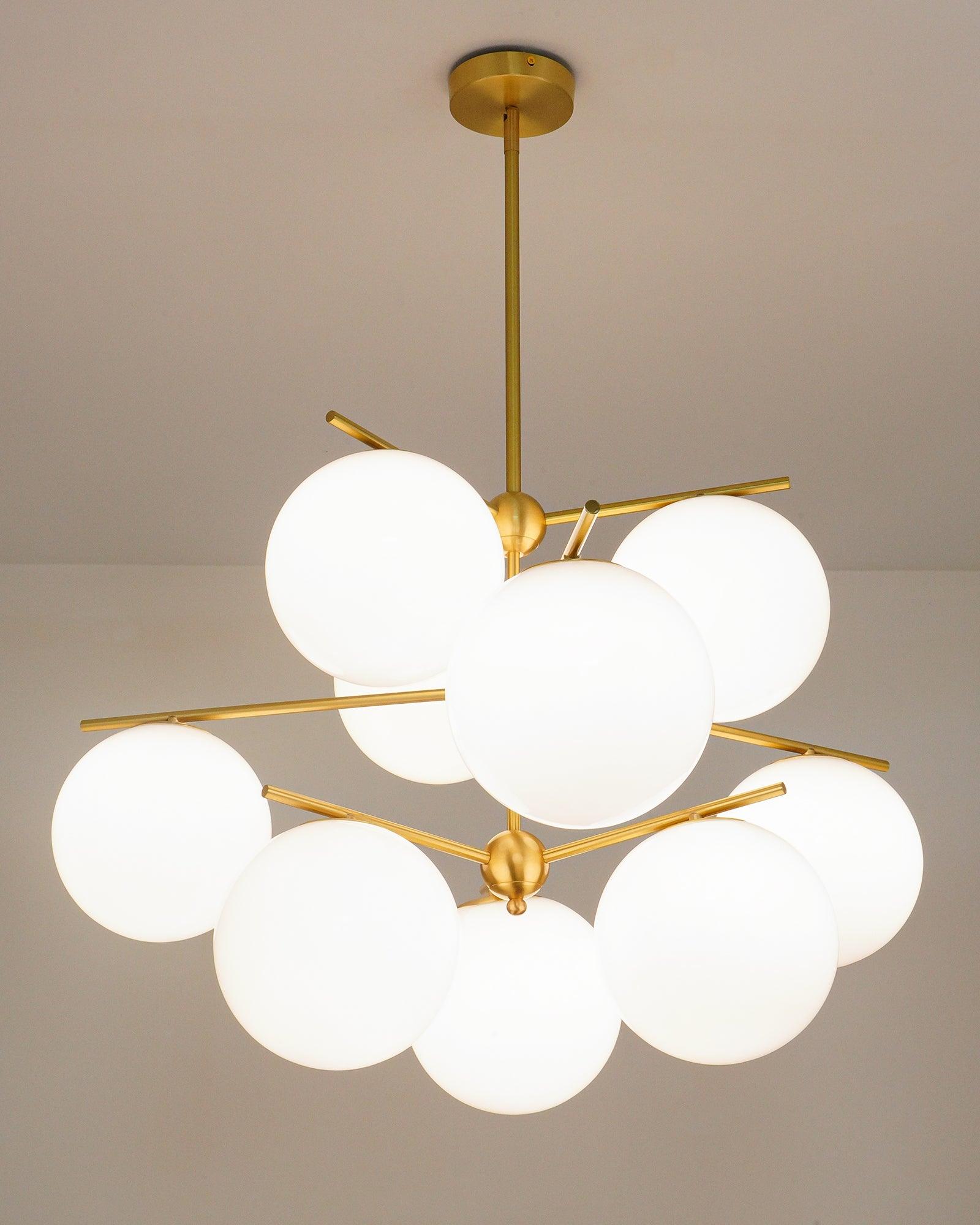 Modern Brass Chandelier with Glass Spheres