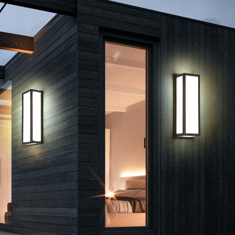 Contemporary Outdoor Wall Sconce – Black, Waterproof, Warm LED Lighting