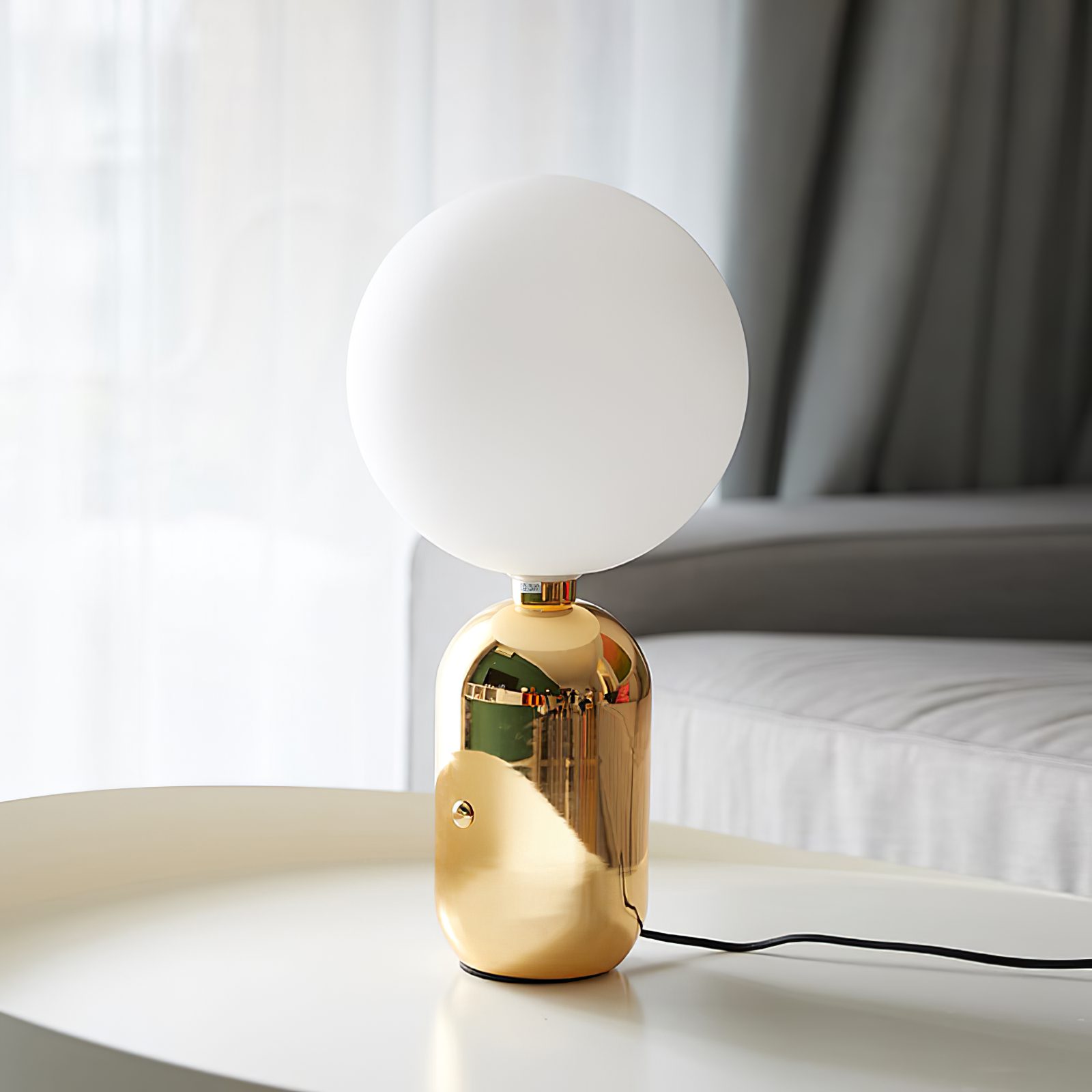 Minimalist Spherical Table Lamp with Cylindrical Base