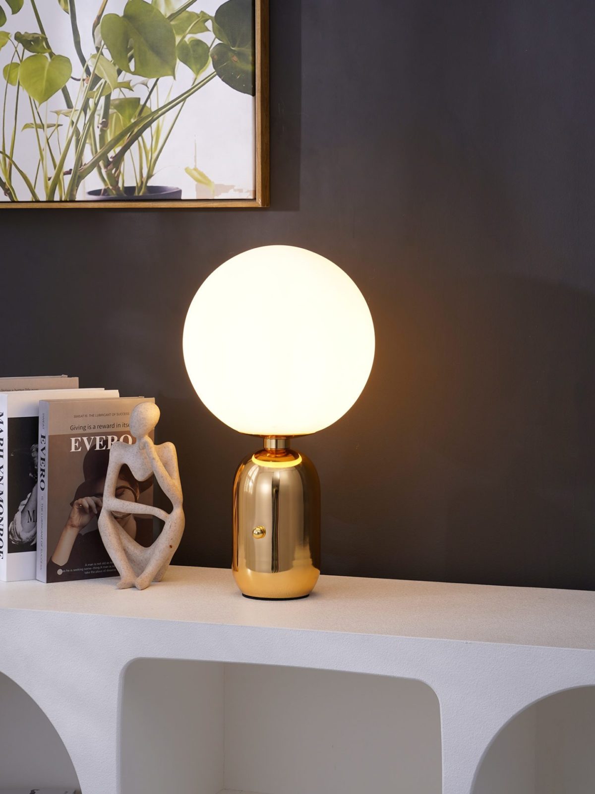 Minimalist Spherical Table Lamp with Cylindrical Base