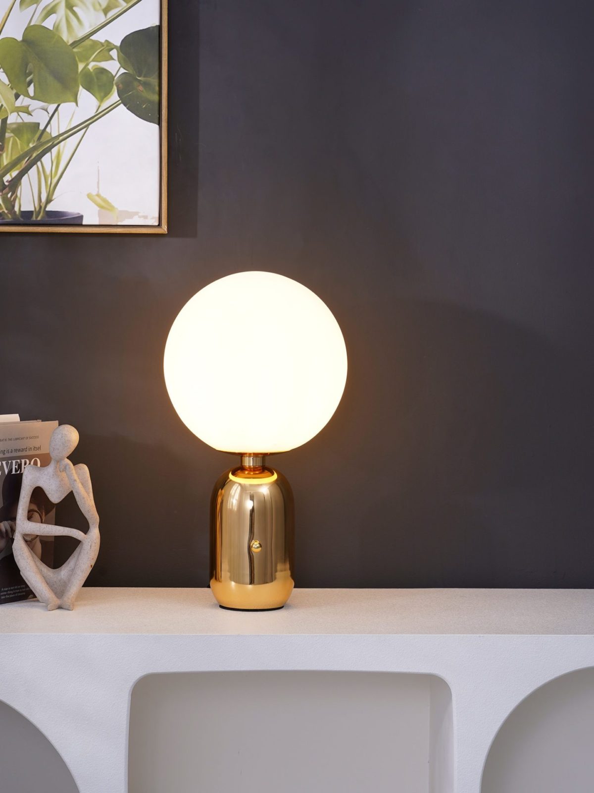 Minimalist Spherical Table Lamp with Cylindrical Base
