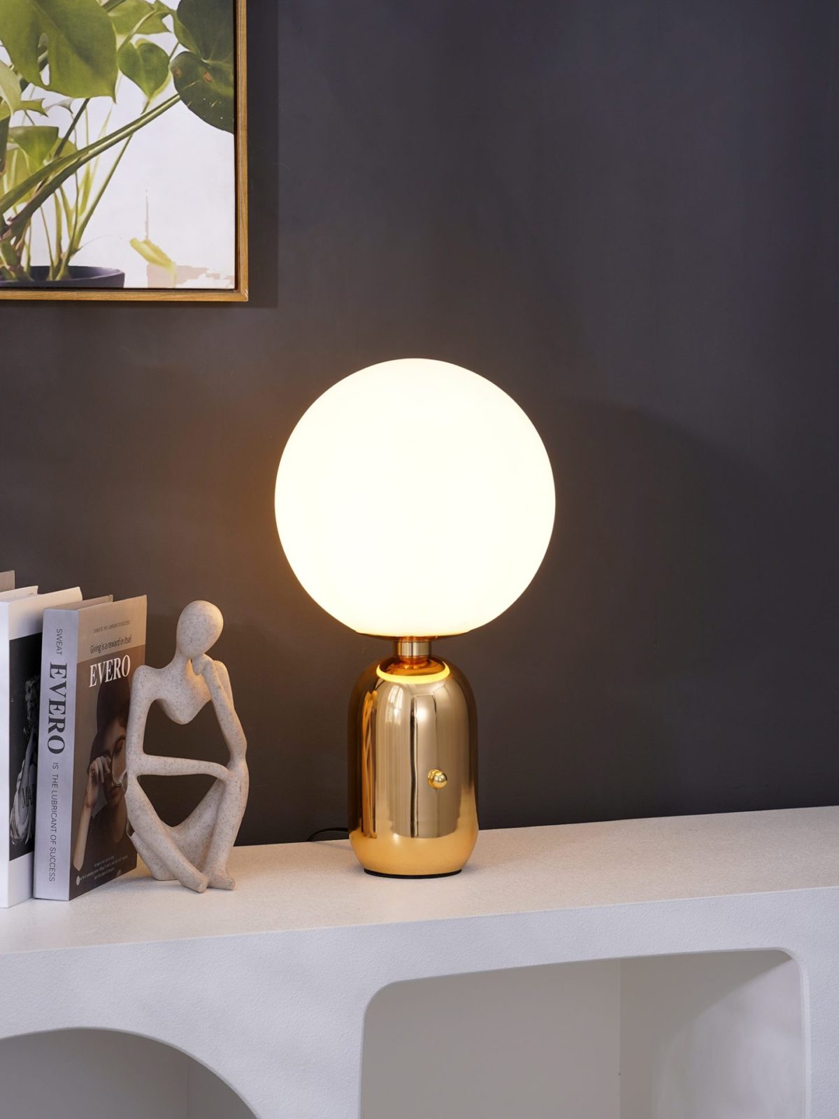 Minimalist Spherical Table Lamp with Cylindrical Base