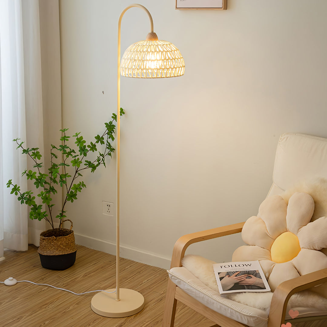 Eco-Friendly Rattan Arch Floor Lamp – Modern Beige Design