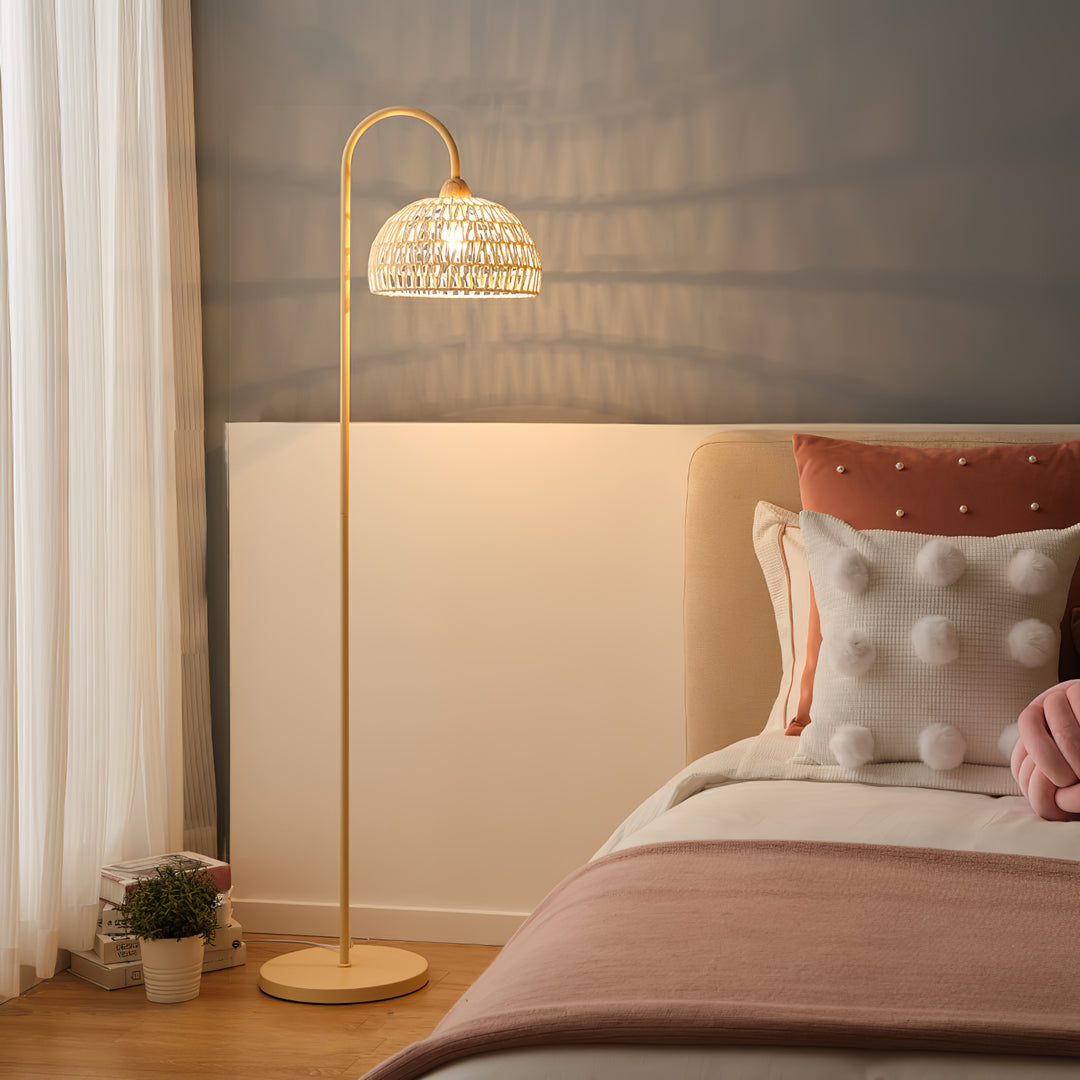 Eco-Friendly Rattan Arch Floor Lamp – Modern Beige Design