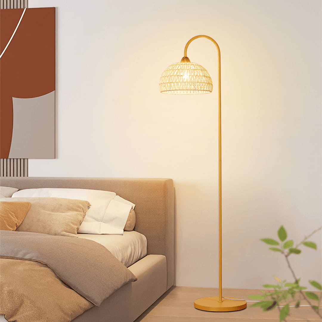 Eco-Friendly Rattan Arch Floor Lamp – Modern Beige Design