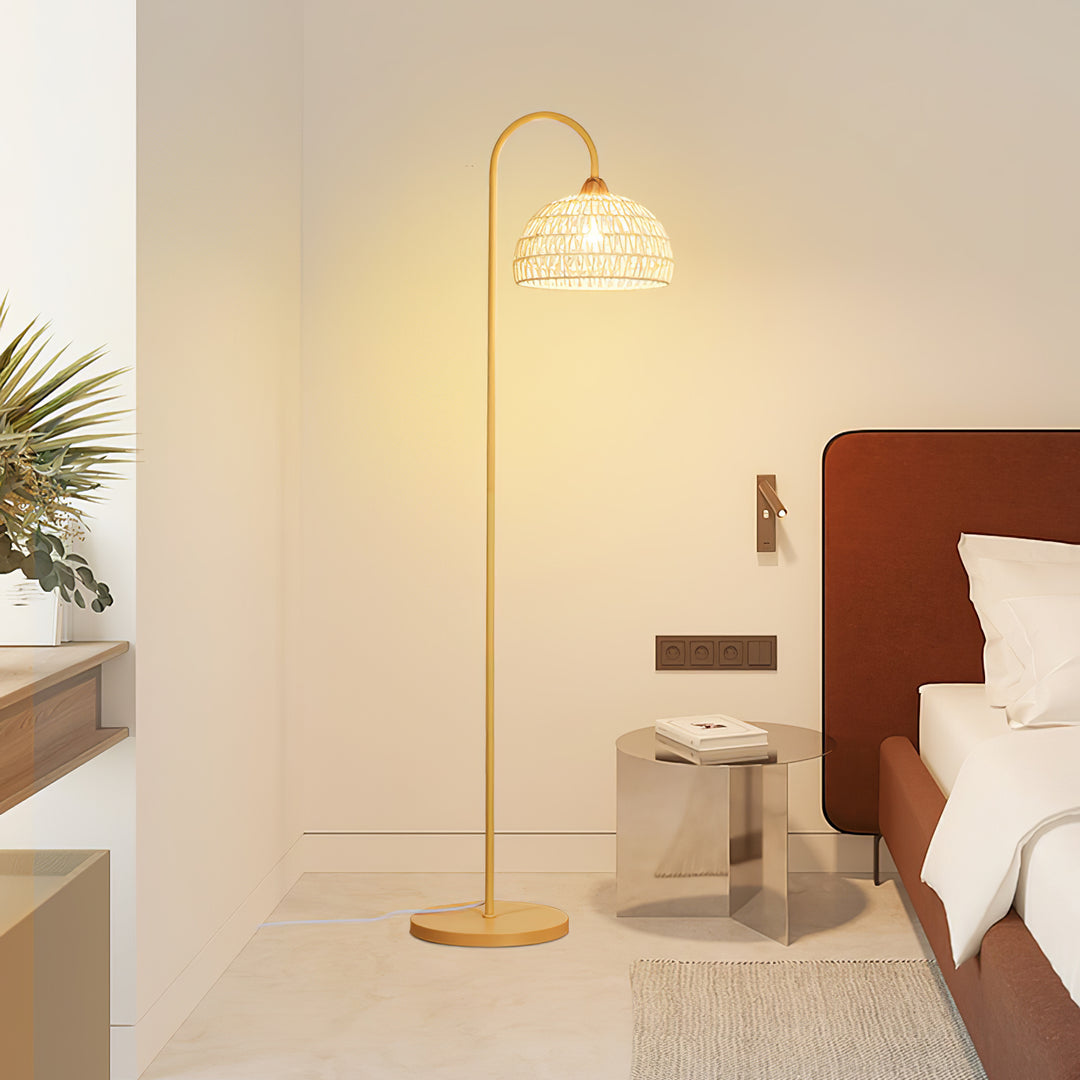 Eco-Friendly Rattan Arch Floor Lamp – Modern Beige Design