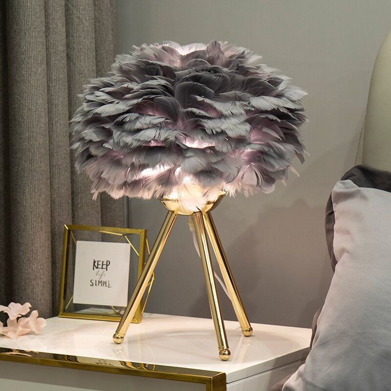Contemporary Feathered Table Lamp with Tripod Base