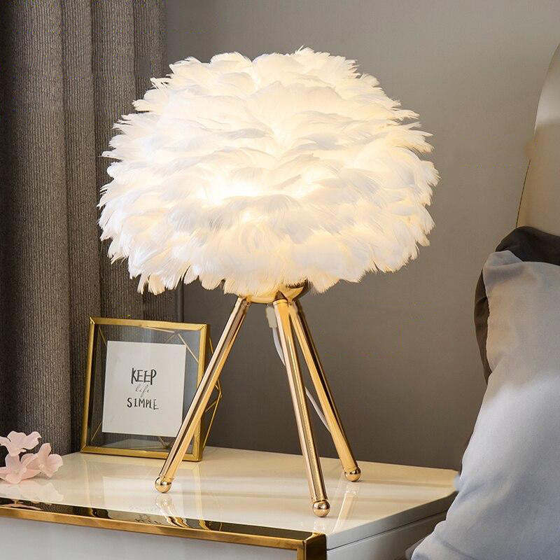 Contemporary Feathered Table Lamp with Tripod Base
