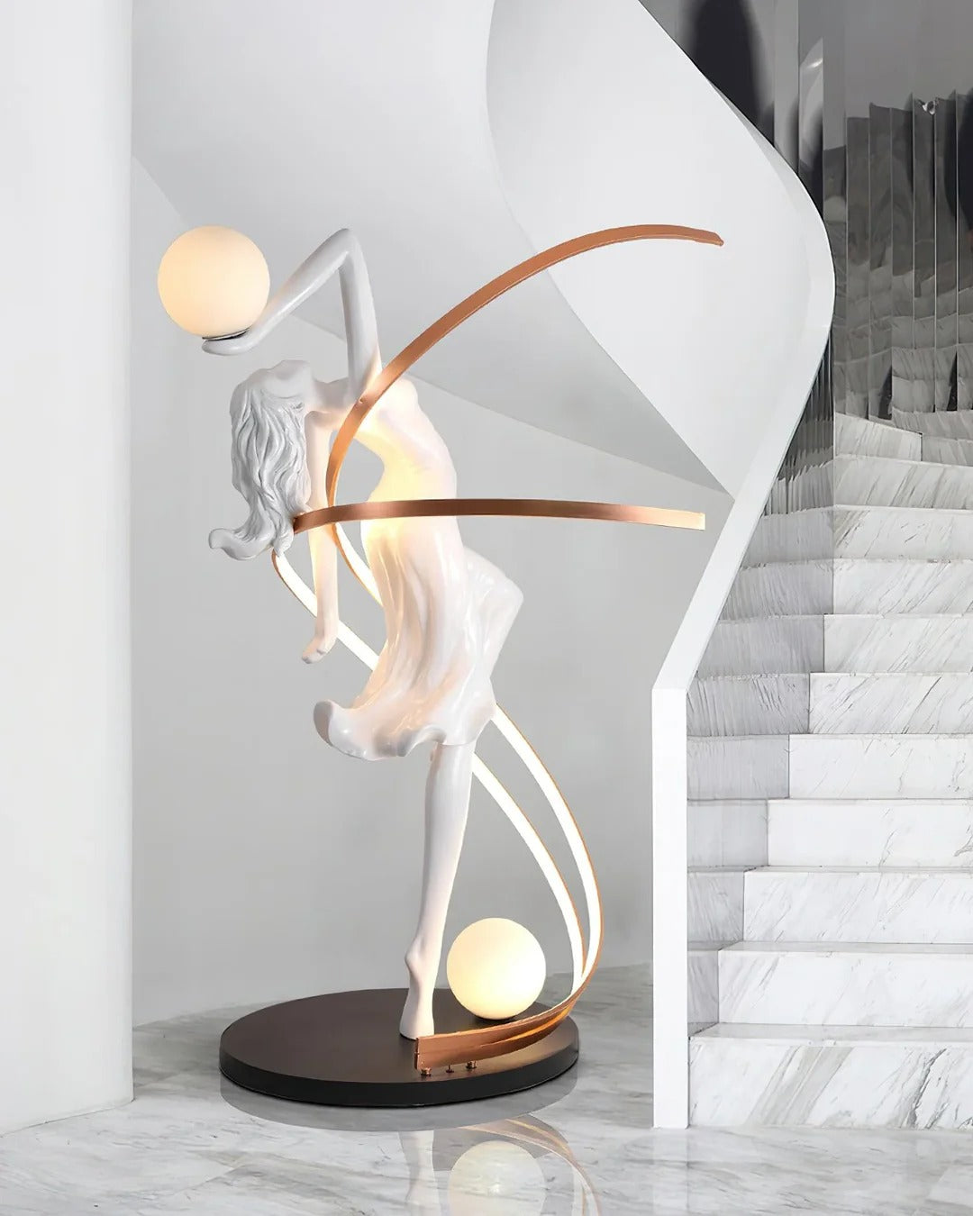 Art Deco Floor Lamp with Twisted-Ribbon Figure