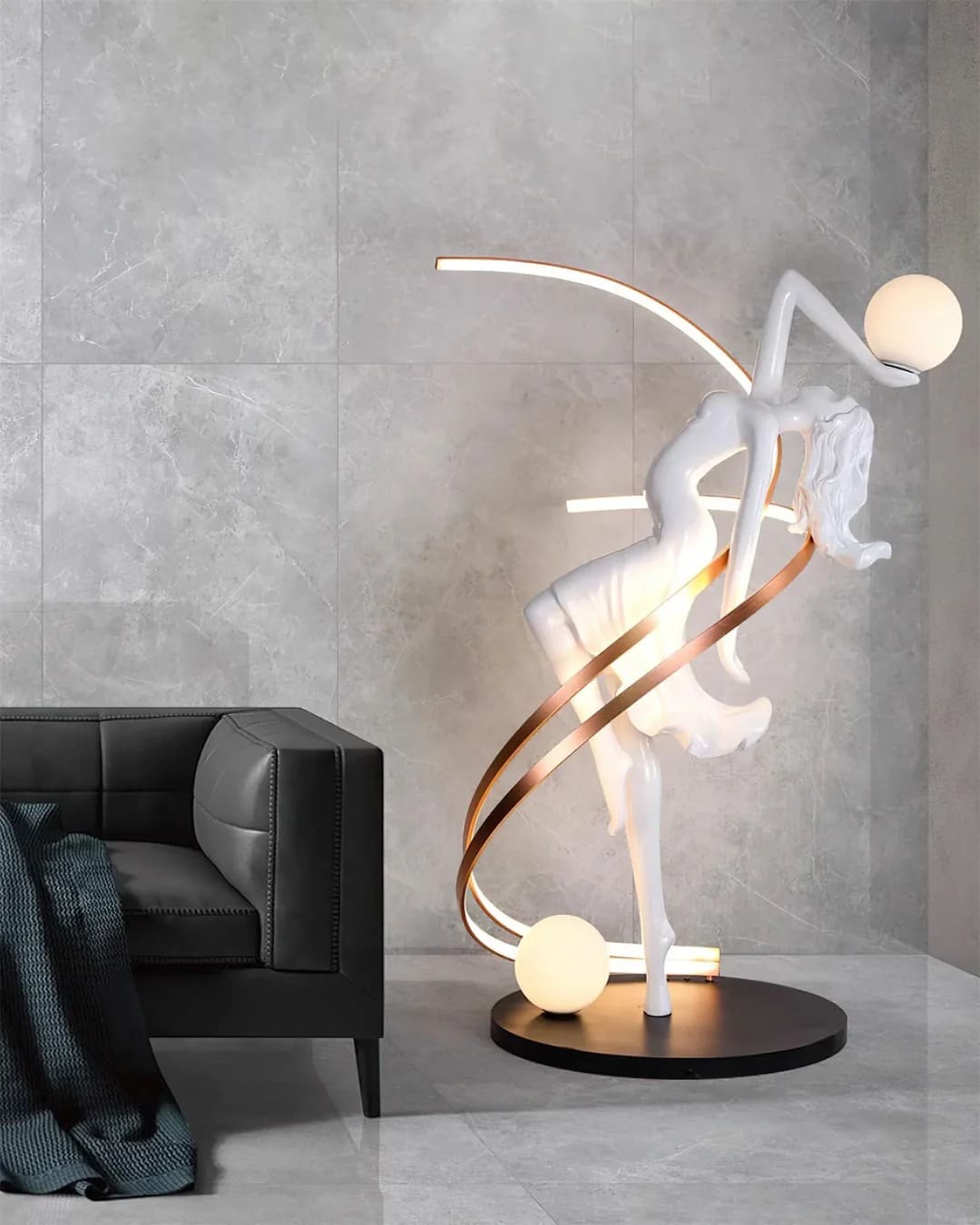 Art Deco Floor Lamp with Twisted-Ribbon Figure