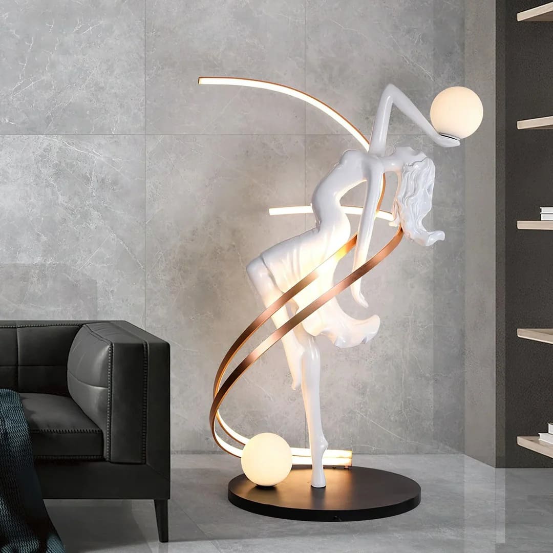 Art Deco Floor Lamp with Twisted-Ribbon Figure