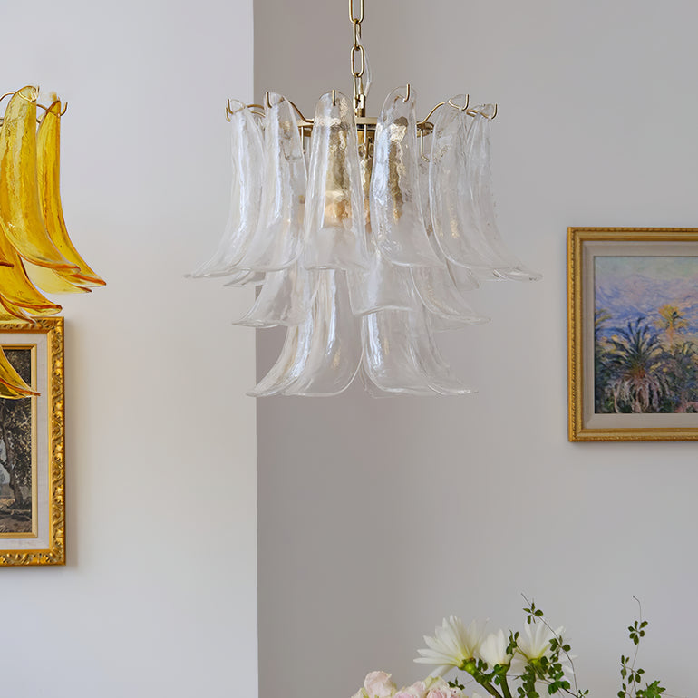 Art Deco Tiered Chandelier with Petal-Like Panels