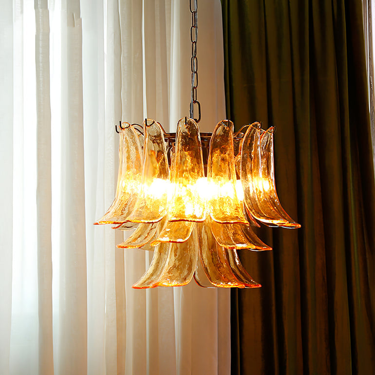 Art Deco Tiered Chandelier with Petal-Like Panels