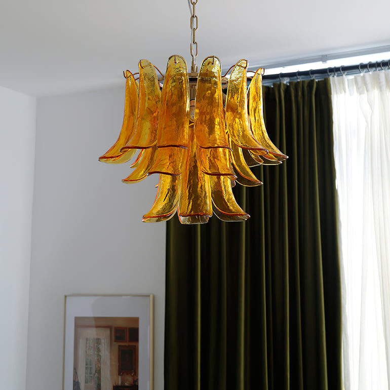 Art Deco Tiered Chandelier with Petal-Like Panels