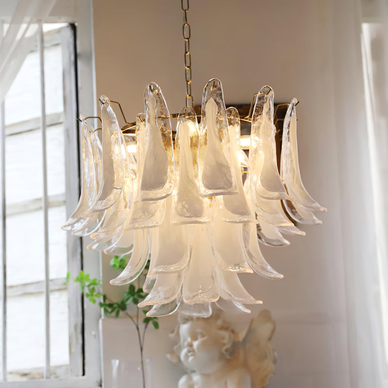 Art Deco Tiered Chandelier with Petal-Like Panels