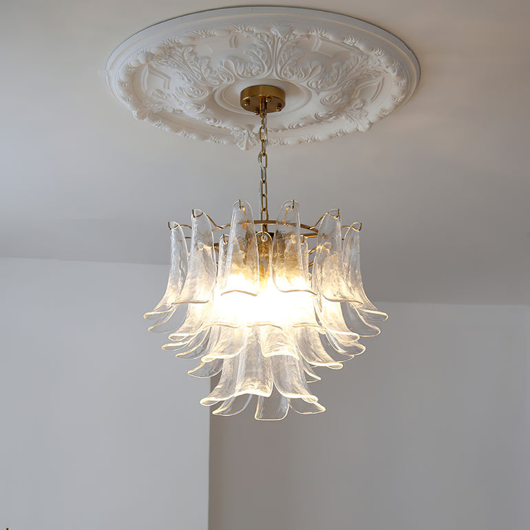 Art Deco Tiered Chandelier with Petal-Like Panels