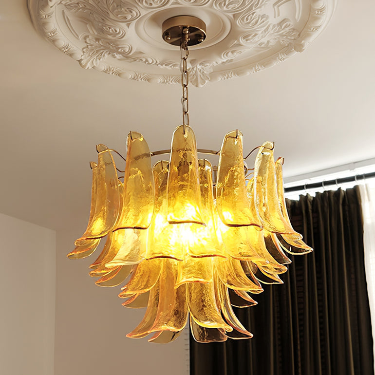 Art Deco Tiered Chandelier with Petal-Like Panels
