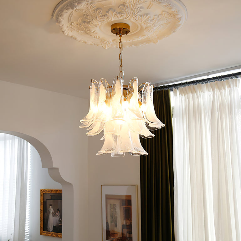 Art Deco Tiered Chandelier with Petal-Like Panels