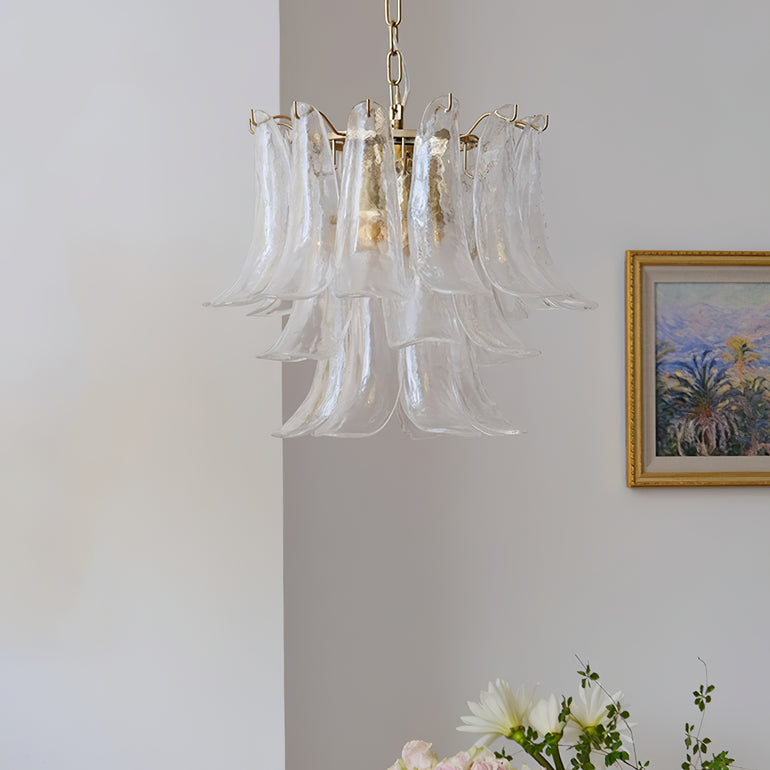 Art Deco Tiered Chandelier with Petal-Like Panels