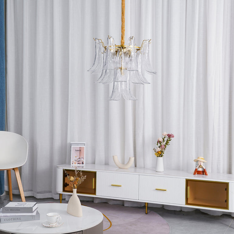 Art Deco Tiered Chandelier with Petal-Like Panels