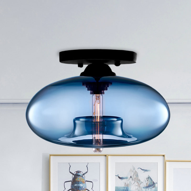 Mid-Century Modern Ellipsoidal Semi-Flush Mount Light