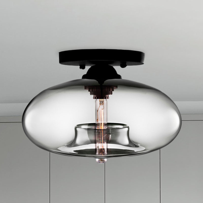 Mid-Century Modern Ellipsoidal Semi-Flush Mount Light