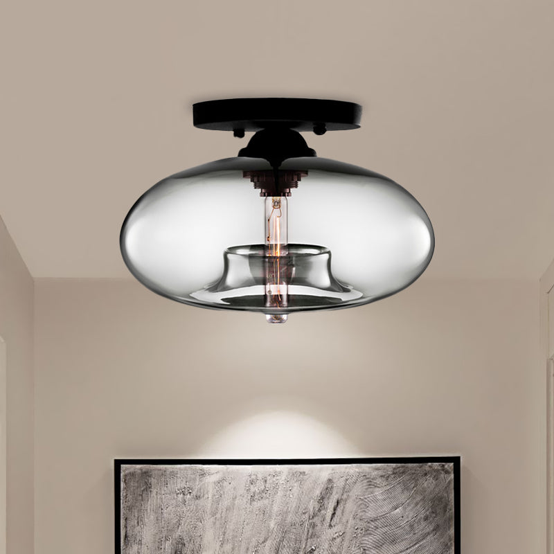 Mid-Century Modern Ellipsoidal Semi-Flush Mount Light