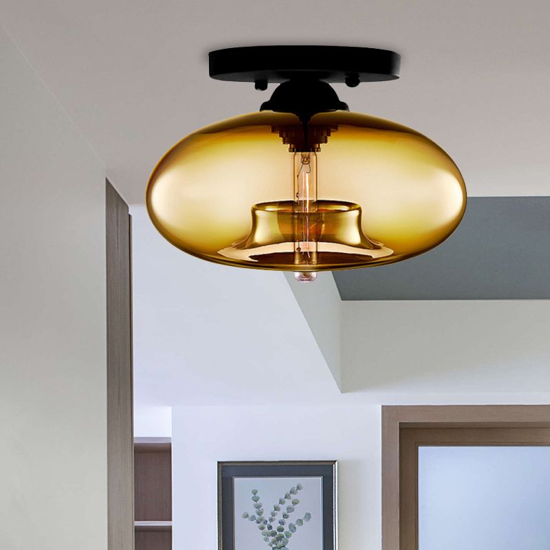 Mid-Century Modern Ellipsoidal Semi-Flush Mount Light