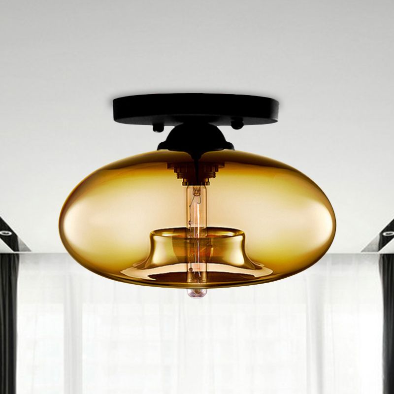 Mid-Century Modern Ellipsoidal Semi-Flush Mount Light