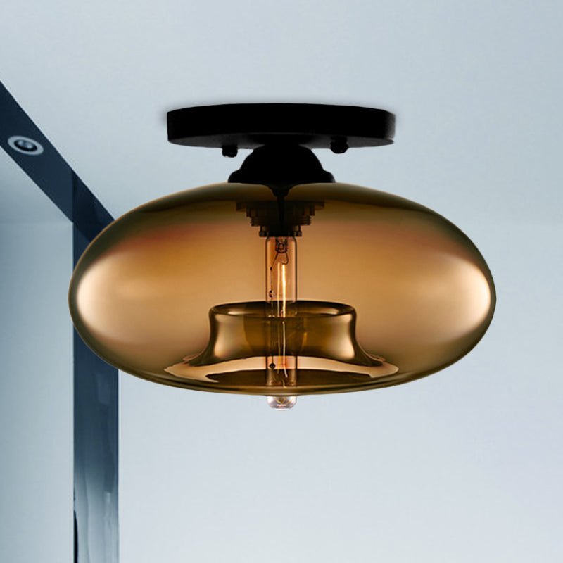 Mid-Century Modern Ellipsoidal Semi-Flush Mount Light