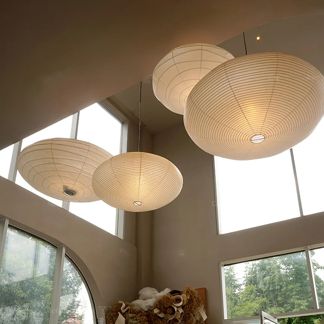 Japandi Ellipsoidal Parallel-Ribbed Pendant Light